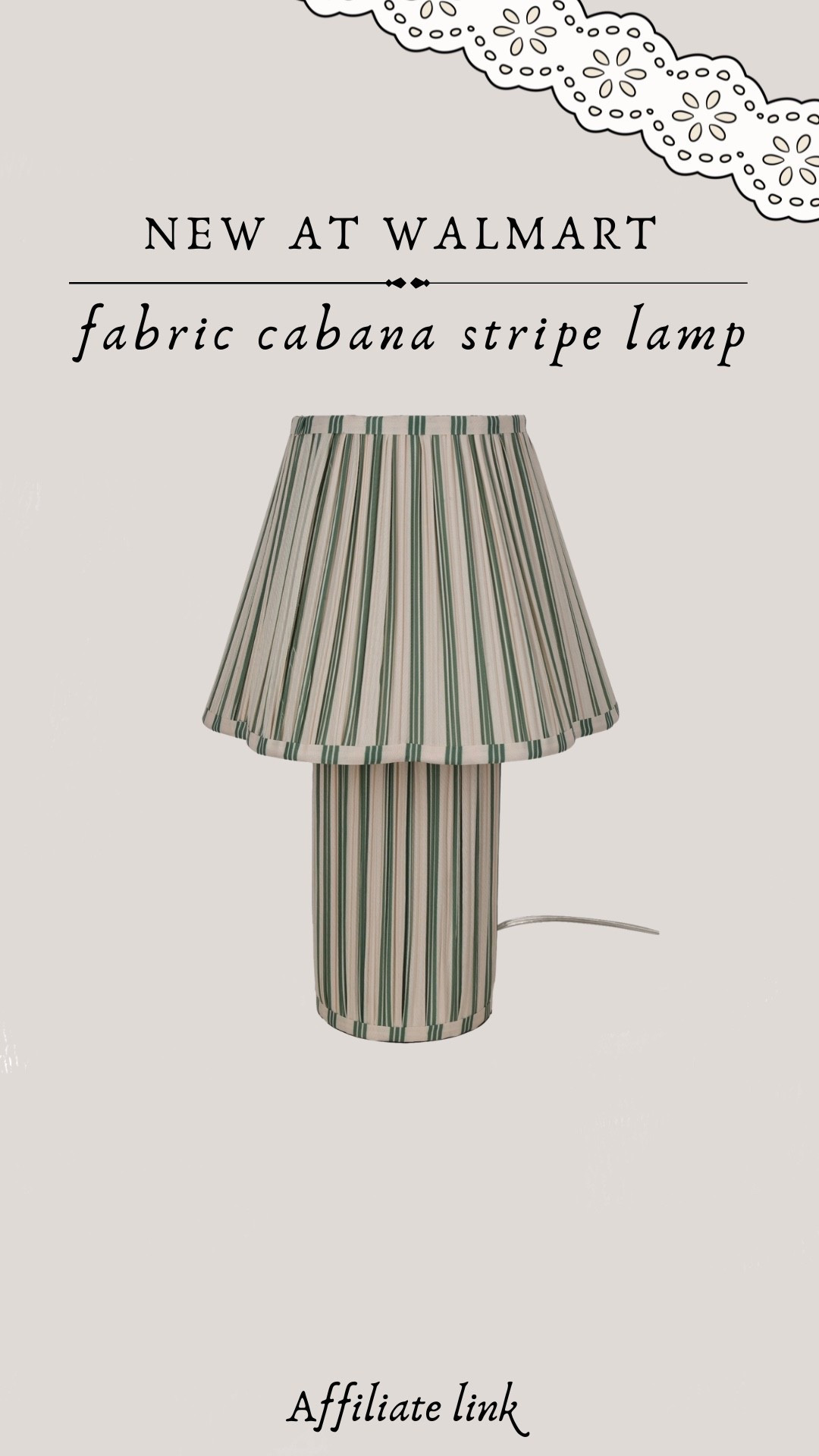 Just ordered! Beautiful new Cabana stripe fabric lamp from Walmart! Under $50!

Table lamp, lamps, beautiful lamps

#LTKHome