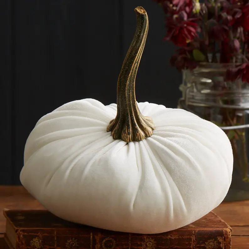 Large Velvet Pumpkin Ivory modern farmhouse decor wedding | Etsy | Etsy (US)