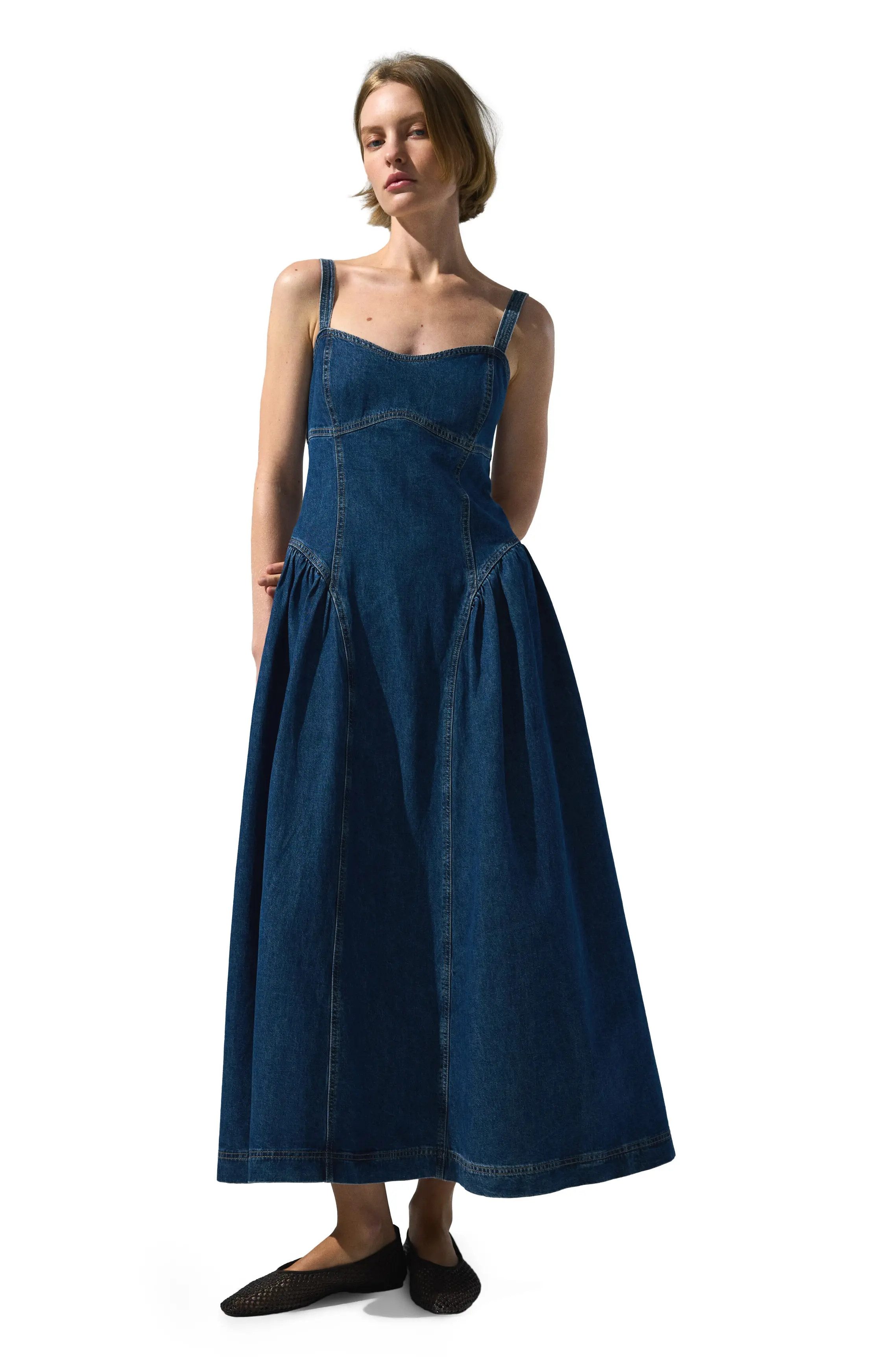 H&M Flared-skirt Denim Dress in Denim Blue at Nordstrom, Size Medium | Nordstrom
