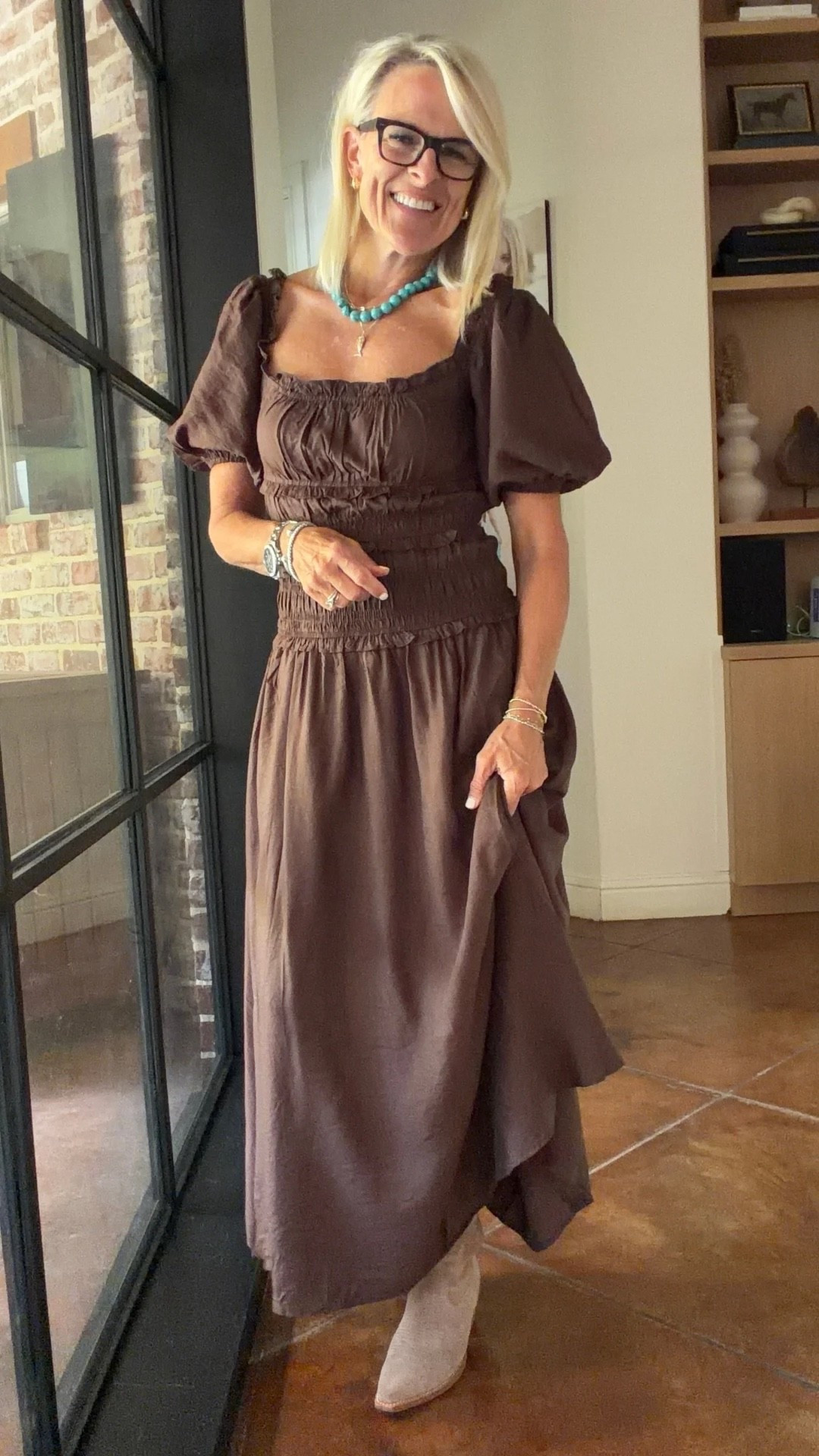 This chocolate brown maxi dress is such a beautiful find! I love the square neckline, feminine puff sleeves, and shirred waistband that gives the dress shape while keeping it comfortable. It’s lined and the maxi length makes it feel polished enough for dinner or an event, but I could also see styling it with a denim jacket and flats for a more casual look. 🤎

👩‍💻 LTK PRO TIPS
❤️ Heart = Support my posts ;-)
🔖 Save = Get sale & restock alerts for the things you love!
📋 Lists = Keep favorites organized (List ideas: Christmas, Birthdays, and Vacations!)
📲 Share = Send lists and products to a friend (or your daughters like me).
💬 Comment = Ask me anything, and I’ll answer. ;-)

#LTKootd #LTKOver40 #LTKTravel