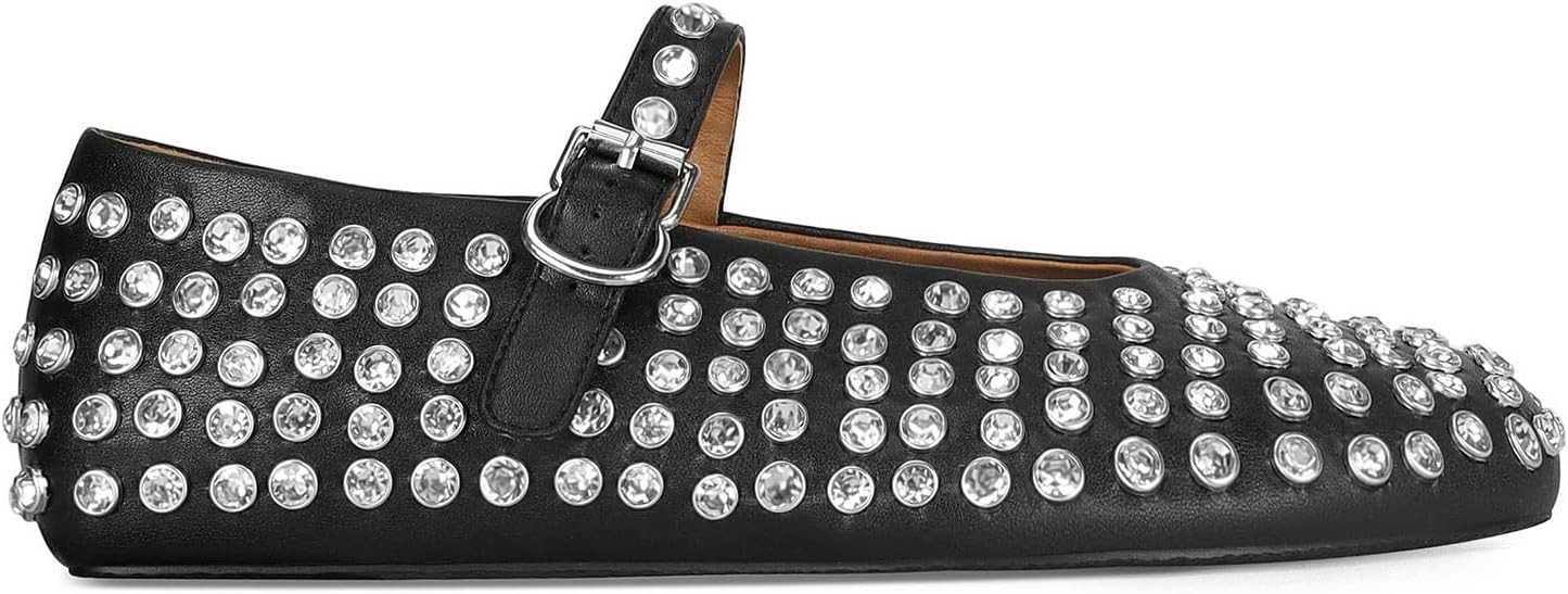 MICIFA Rhinestone Ballet Flats for Women, Crystals Ballerina Shoes Buckle Strap Mary Jane Flats R... | Amazon (US)