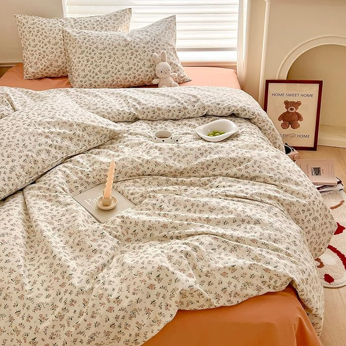 Aesthetic Floral Duvet Cover Twin XL Cozy Cotton Bedding Set Twin XL Chic Green Botanical French ... | Amazon (US)