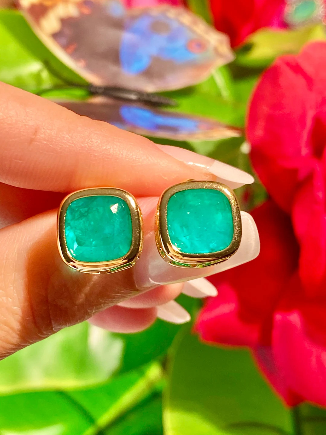 Angelina Jolie Inspired, Stunning 100% Natural Colombian Emerald Stud Earrings with Amazing Neon ... | Etsy (CAD)