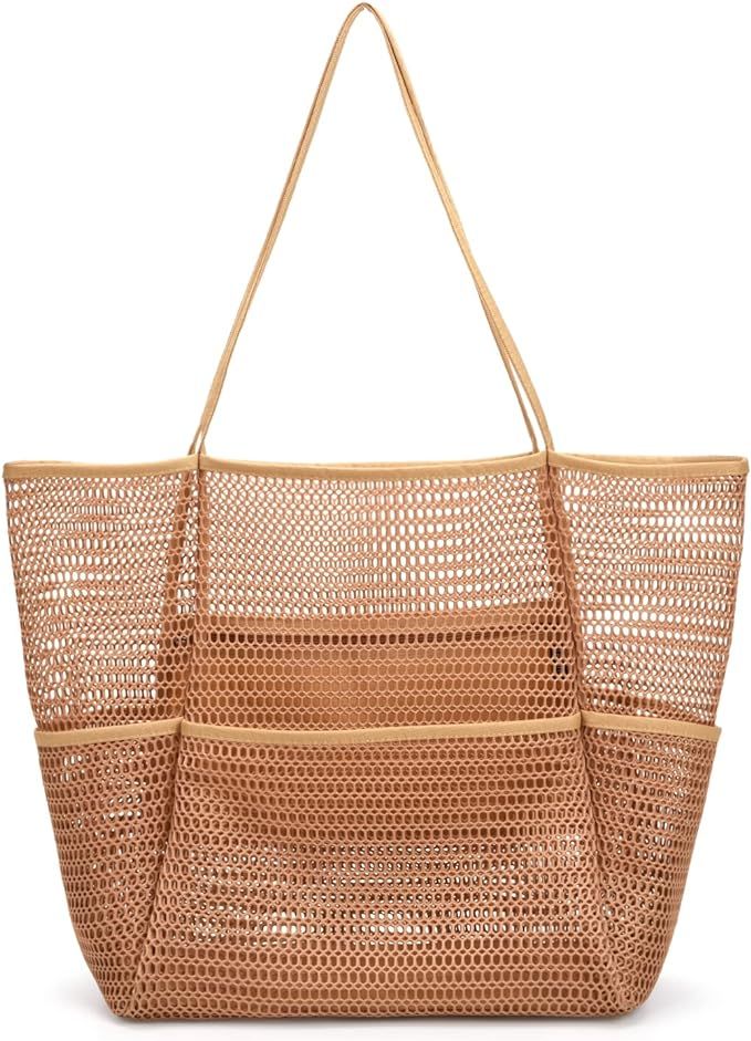 Mesh Beach Tote Large Bag 2023 Upgrade for Women with Multiple Pockets for Family Travel Swimming... | Amazon (US)