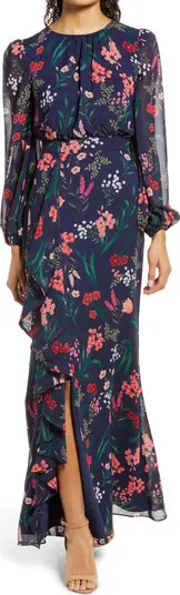 Eliza J Floral Cascade Ruffle Long Sleeve Dress | Nordstrom | Nordstrom