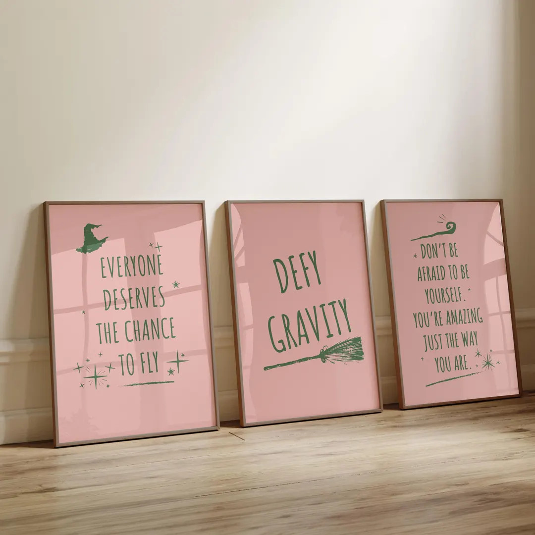 Wicked Quote Set of 3 Framed Canvas Prints Wall Art Modern Minimalist Inspirational Wicked Musica... | Etsy (US)
