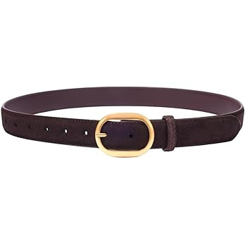 Womens Leather Suede Belt Brown Waist Belt for Casual Dress Jeans Ladies Genuine Leather Gold Buc... | Amazon (US)