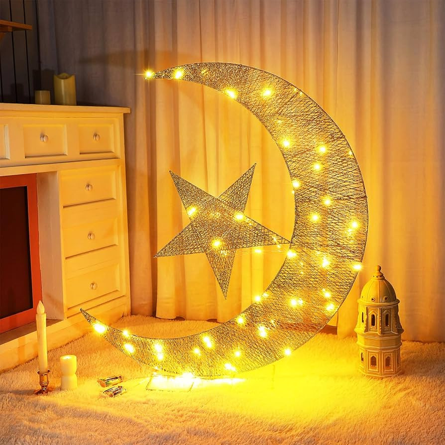 Pre-lit Ramadan Decorations for Home Metal Eid Star Moon Crescent Light Eid Mubarak Decorations O... | Amazon (CA)