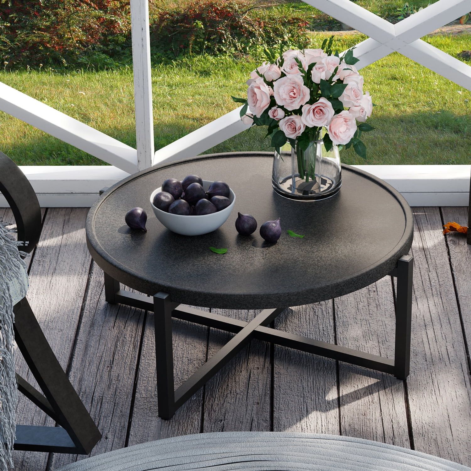 COSIEST Outdoor Patio 31.5" W x 12" H Dark Grey Round Coffee Table Stand | Walmart (US)