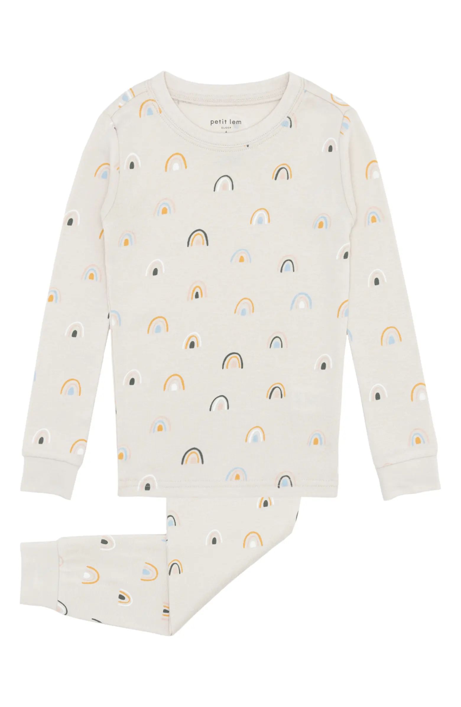 Kids' Rainbow Print Fitted Organic Cotton Two-Piece Pajamas | Nordstrom