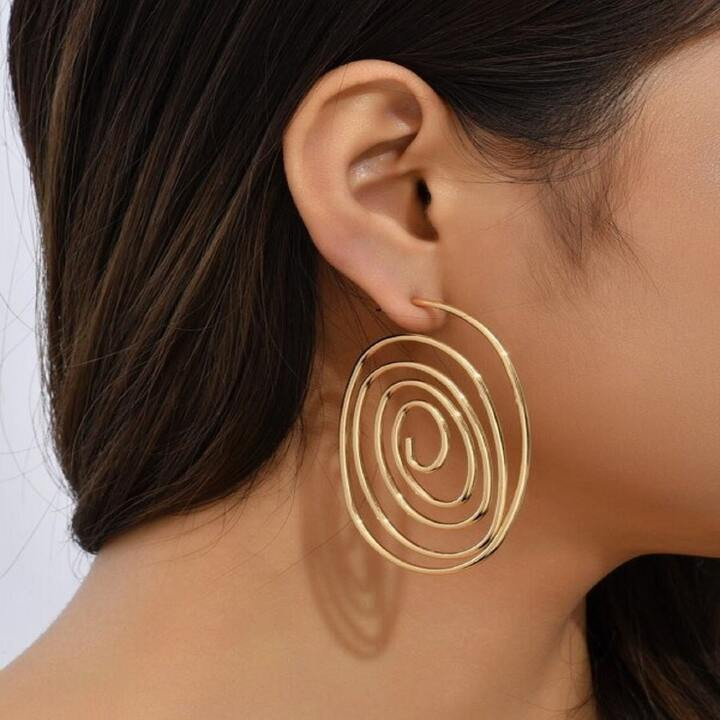 1 Pair of Trendy Creative Hollow Earrings Round Swirl Circle Earrings Exaggerated Party Birthday ... | SHEIN
