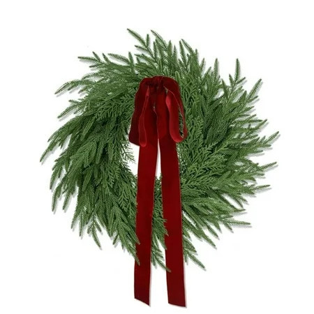 My_Texas_House 24" Norfolk Pine & Cedar Wreath for Front Door, Artificial Christmas Wreath Seasonal Decor, Faux Green Fake Pine Needles Wreath for Holiday, Wall, Indoor Outdoor Christmas Decorations | Walmart (US)