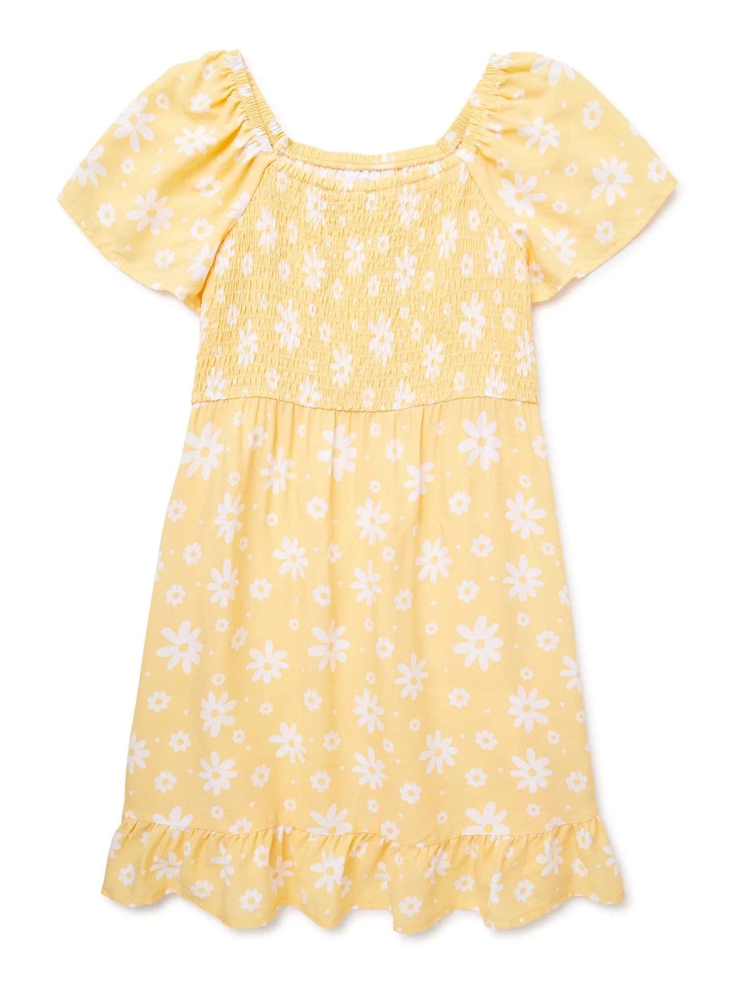 Wonder Nation Girls Smocked Ruffle Dress, Sizes 4-18 & Plus - Walmart.com | Walmart (US)