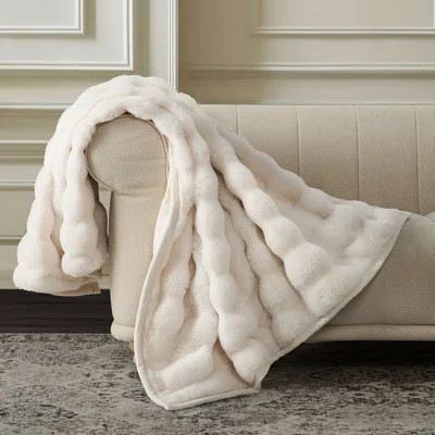 Soft Luxury Faux Rabbit Fur Throw Blanket for Couch 820GSM | Wayfair North America