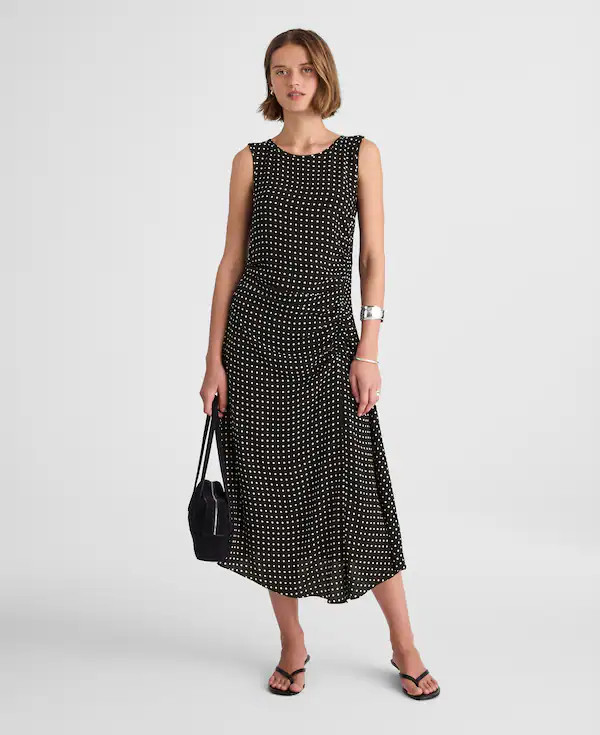 Asymmetrical Ruched Midi Dress in Dot | Madewell