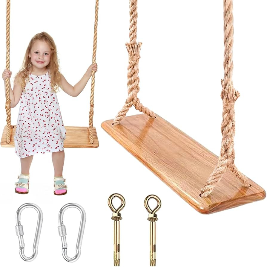 Hanging Wooden Swing, Swing Seat 19.7"x 5.1"× 1.2", Tree Swings for Adults and Kids Outdoor, Adj... | Amazon (US)