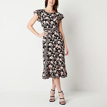 Perceptions Short Sleeve Floral Midi Fit + Flare Dress | JCPenney