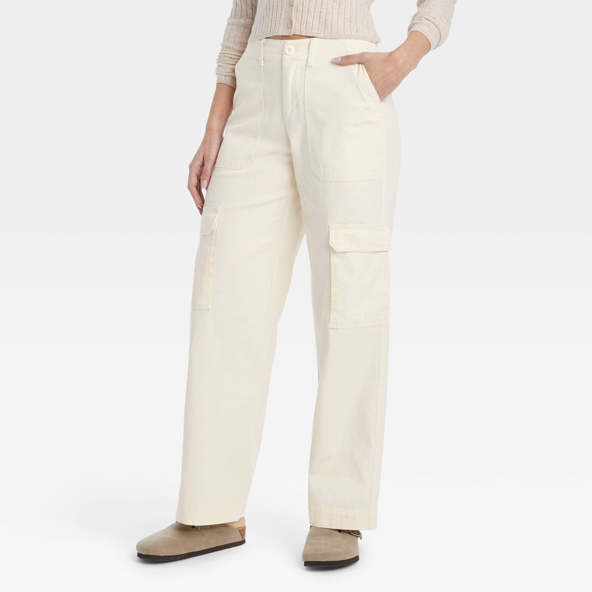 Women's Mid-Rise Utility Cargo Pants - Universal Thread™ Cream 8 | Target