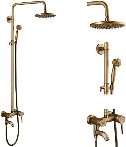 Aolemi Antique Brass Shower Faucet 8 Inch Shower Head Vintage Swivel Tub Spout Shower Fixture Set... | Amazon (US)