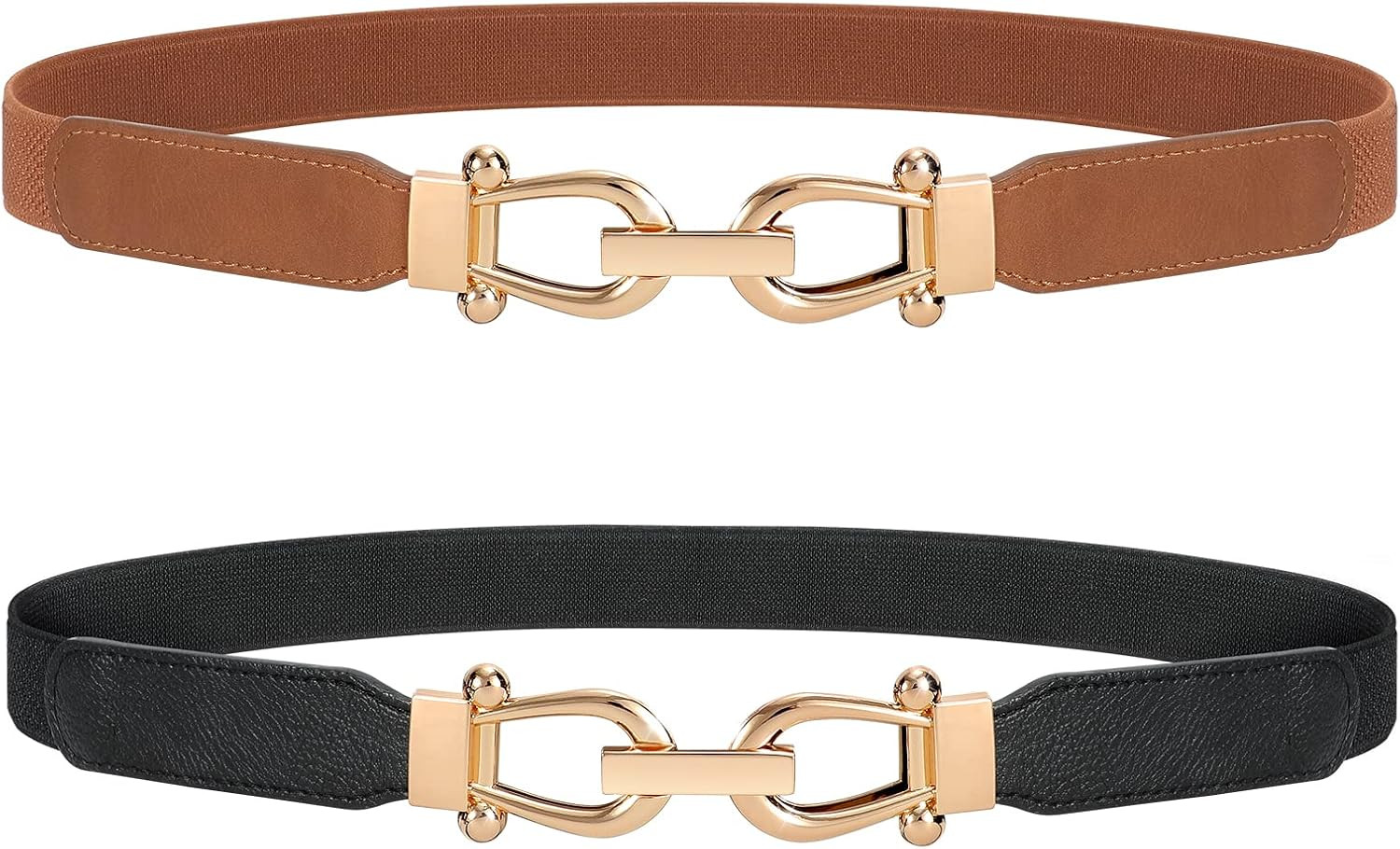 JASGOOD Women Stretchy Waist Belt Retro Elastic Skinny Belt for Ladies with Gold Buckle | Amazon (US)