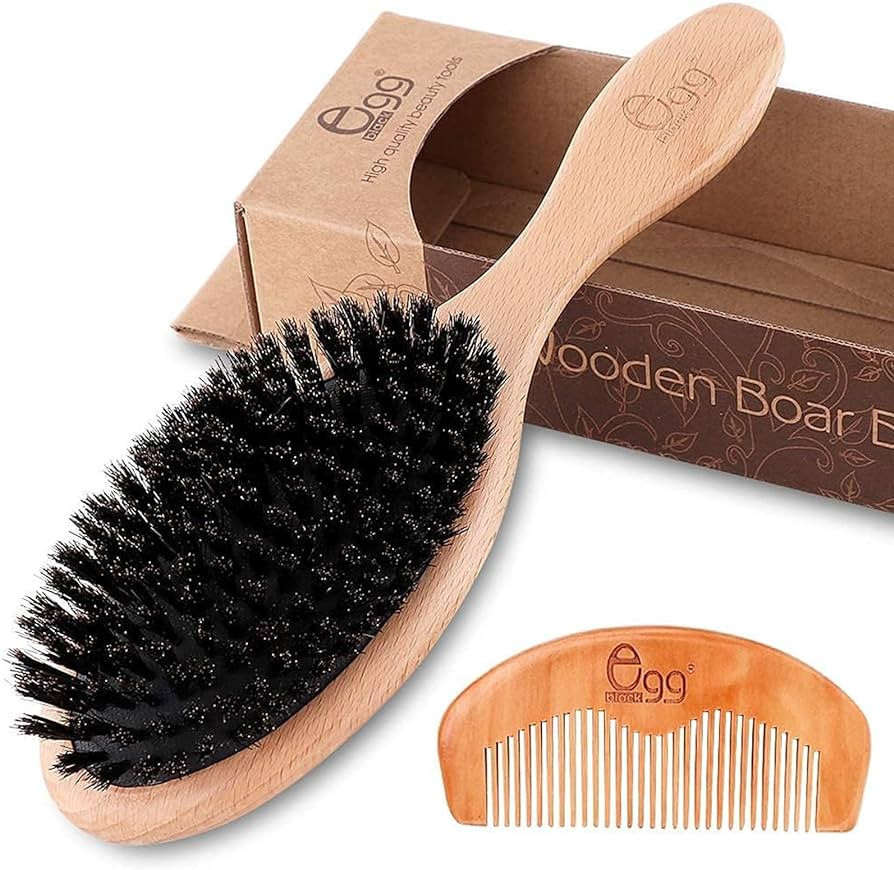 BLACK EGG Boar Bristle Hair Brush for Women Men Kid, Soft Natural Bristles Brush for Thin and Fin... | Amazon (US)