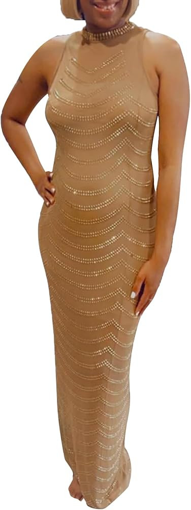Nagfar Women Rhinestone and Sequin Birthday Party Sexy Club Night Out Holiday New Years Formal Dr... | Amazon (US)