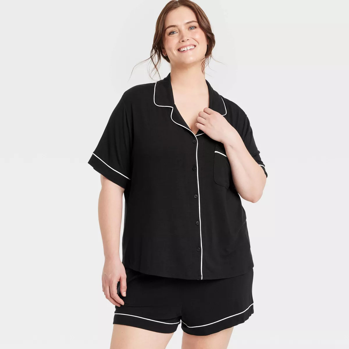 Women's Cloud Knit Short Sleeve Notch Collar Top and Shorts Pajama Set - Auden™ | Target
