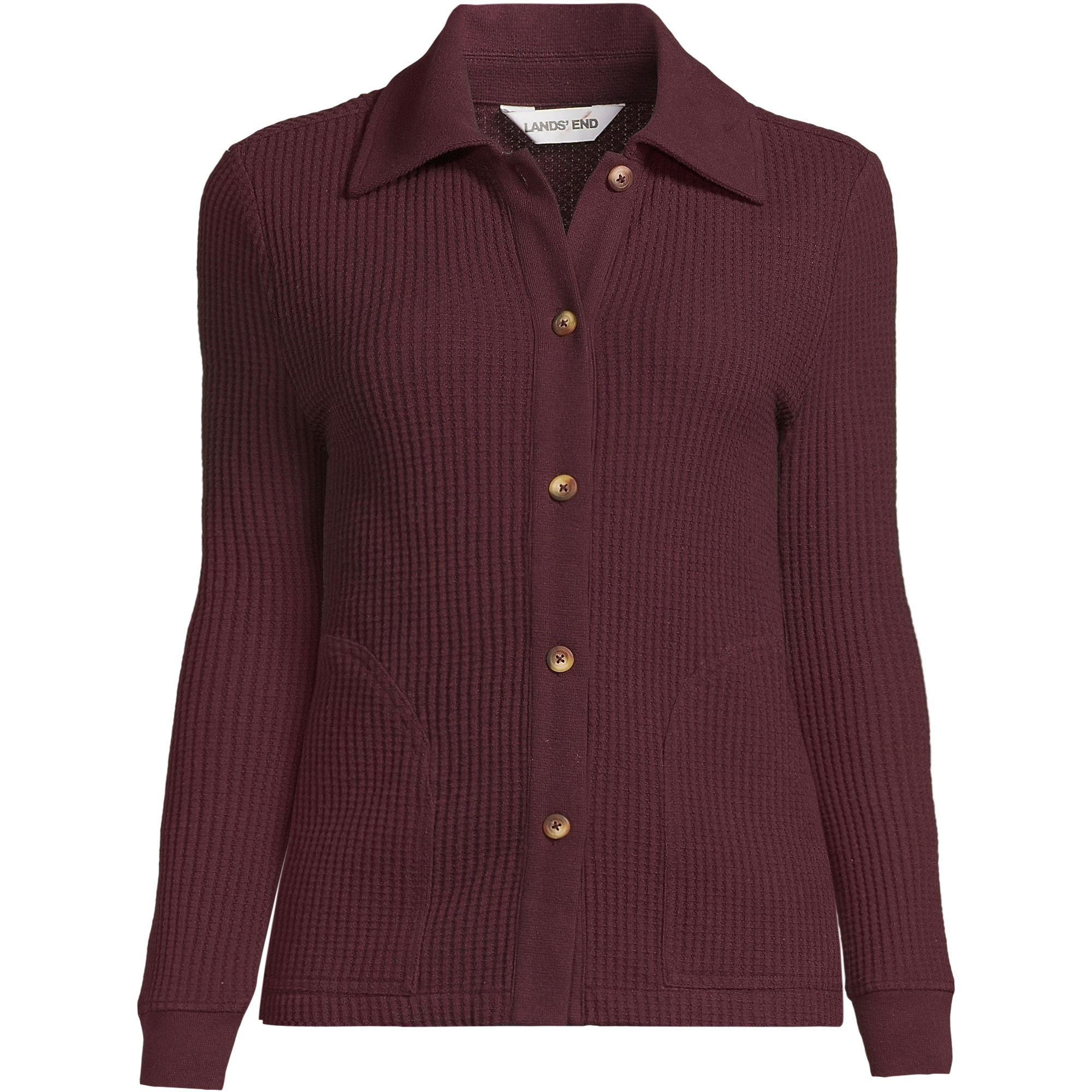 Women's Long Sleeve Waffle Collared Shacket | Lands' End (US)