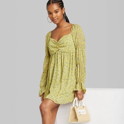 Women's Balloon Long Sleeve Smocked Babydoll Dress - Wild Fable™ | Target