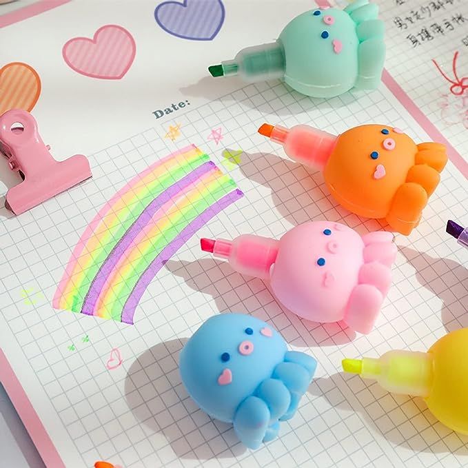 6 PCS Colorful Octopus Shaped Highlighter, Pastel Highlighter Set Cute Silicone Octopus Highlight... | Amazon (US)