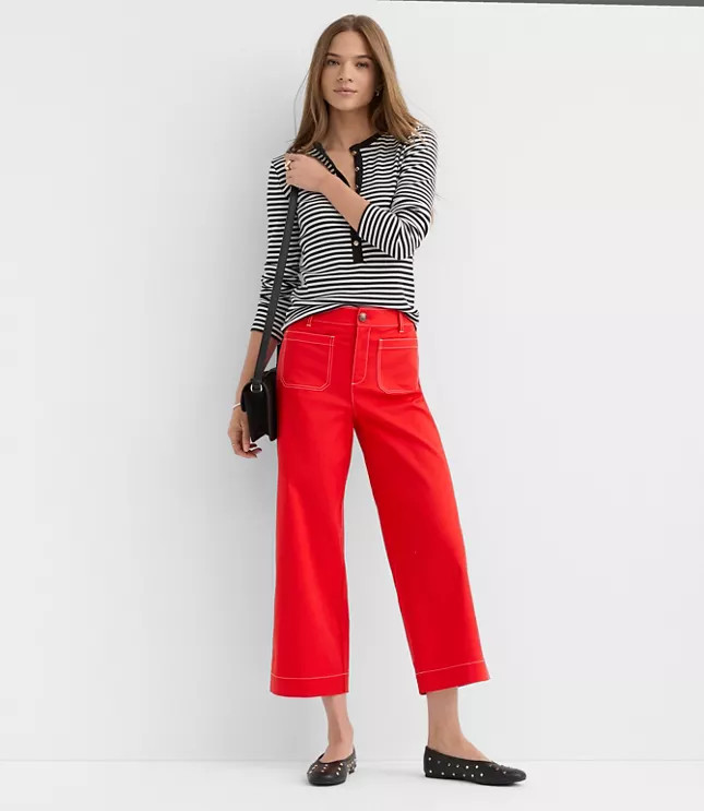 Palmer Wide Leg Crop Pants in Contrast Stitch | LOFT