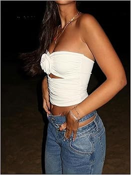 GORGLITTER Women's Flower Strapless Tube Tops Y2K Sleeveless Cut Out Bandeau Coquette Summer Goin... | Amazon (US)