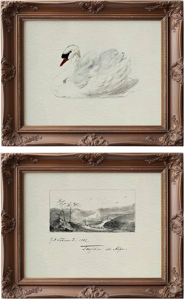 Miaver Art 2-Piece Vintage Wall Art Set Swan and Landscape Watercolor Canvas Prints 12x16 Inch ... | Amazon (US)
