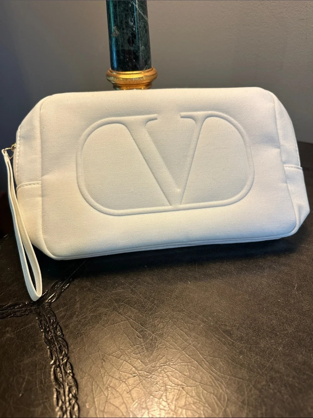 Valentino Garavani white Embossed V Wristlet Clutch/ makeup bag | Poshmark