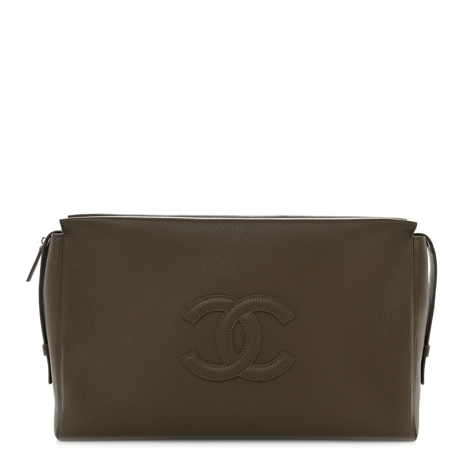 Chanel Grained Calfskin Large Zippered Pouch Dark Khaki 1956247 | FASHIONPHILE (US)