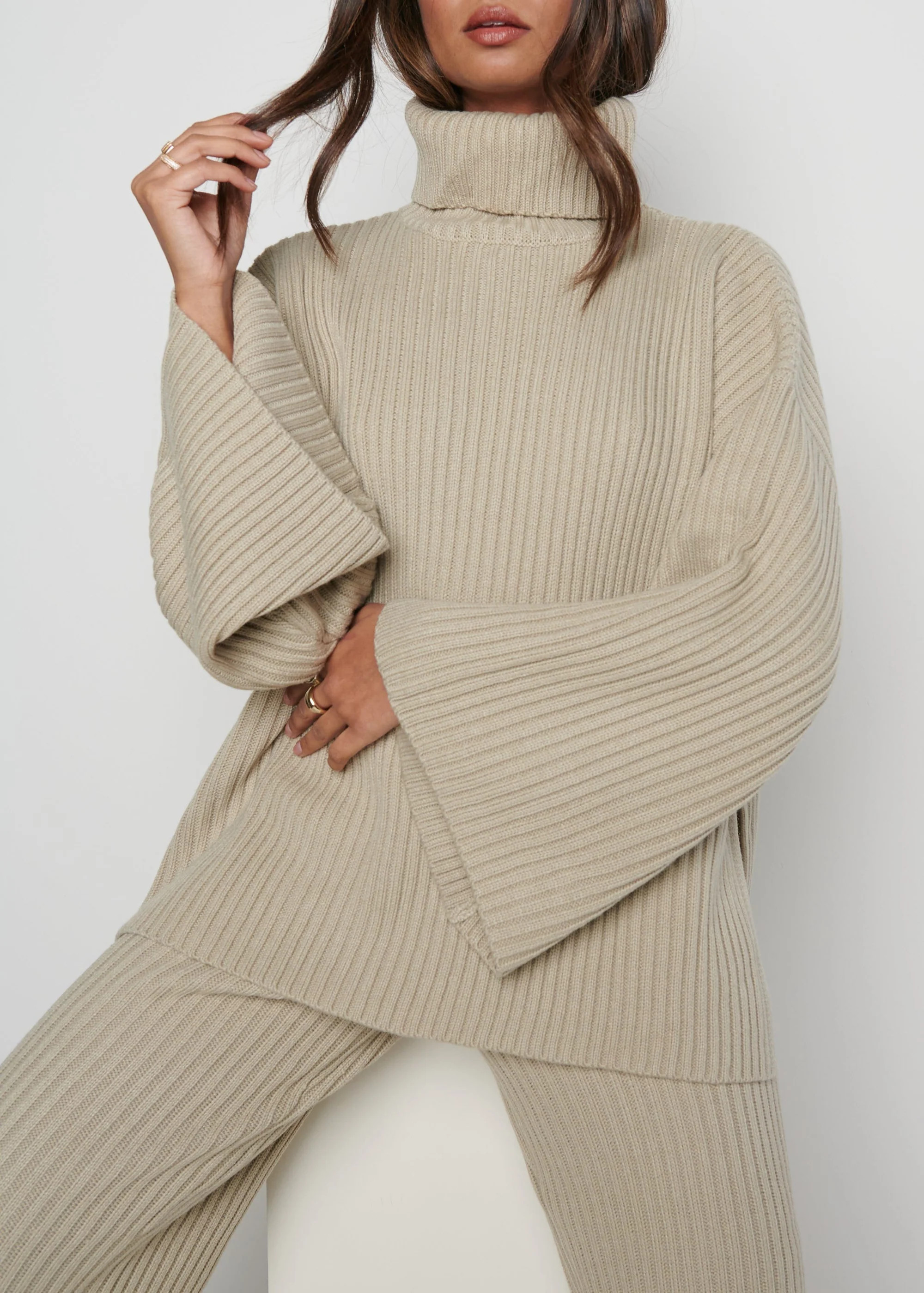 Lina Ribbed Jumper - Stone | Pretty Lavish (UK)