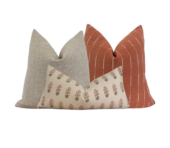 Floral, Rust, and Natural Beige Pillow Set, Modern Bohemian Pillow Combo, Cover Only | Etsy (US)