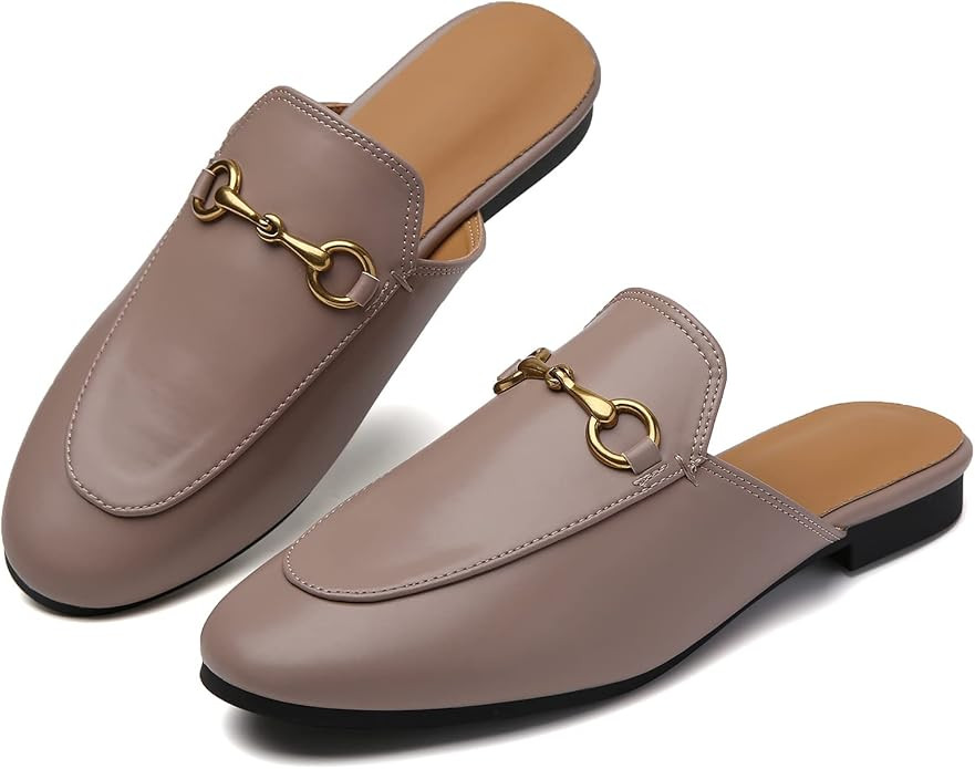 Minorsu Buckle Mules for Women Flats Round Toe Mule Backless Slides Slip On Loafer Shoes | Amazon (US)