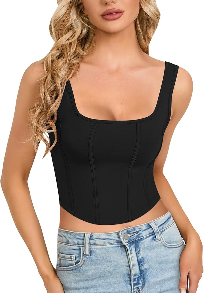 CLOZOZ Womens Bustier Corset Crop Tank Top Square Neck Sexy Crop Tops for Women Going Out Tops Tr... | Amazon (US)