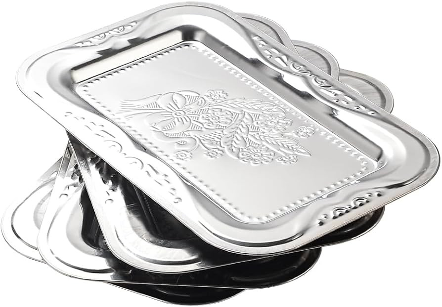 4-Pack Silver Serving Trays Set - ZENOVLUX Lightweight Bow Floral Engraved Mirror Decorative Tray... | Amazon (US)