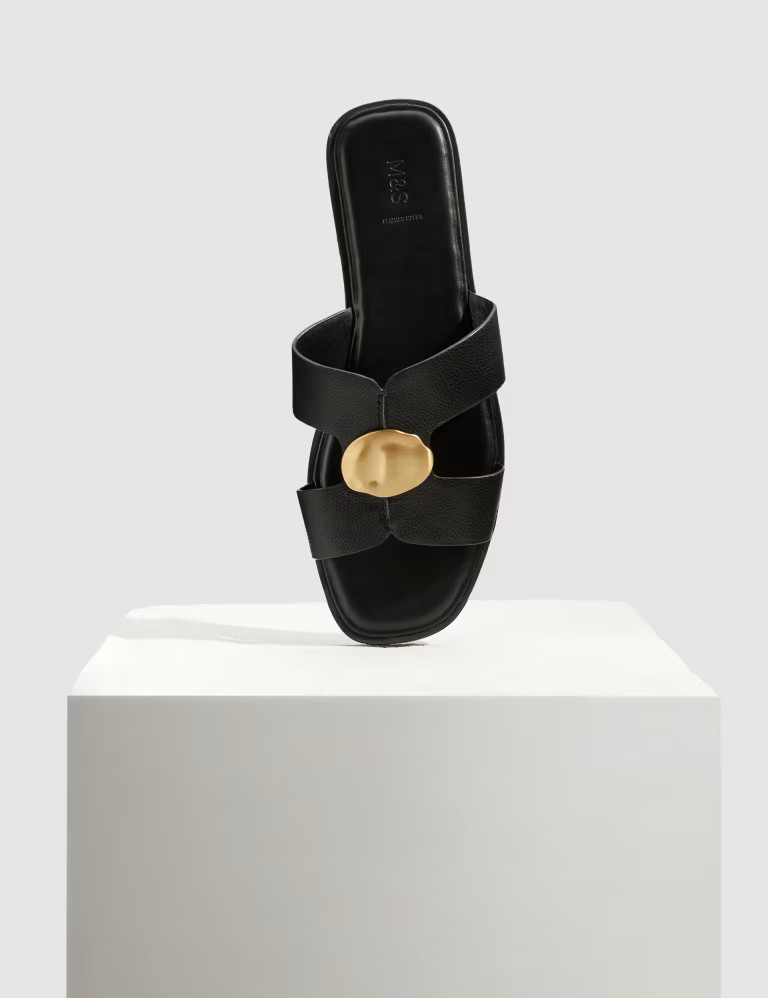Leather Metal Trim Flat Open Toe Mules | Marks & Spencer (UK)