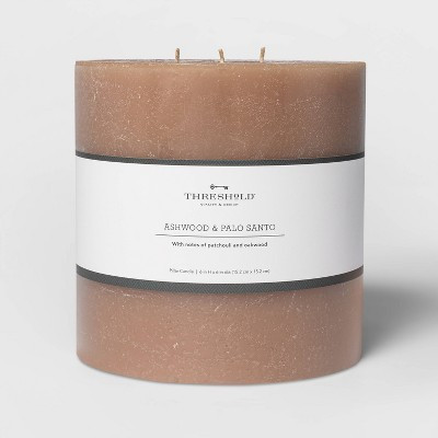 3-Wick 6"x6" Pillar Ashwood and Palo Santo Candle Tan - Threshold™: 95-Hour Burn, Beige Home Decor | Target