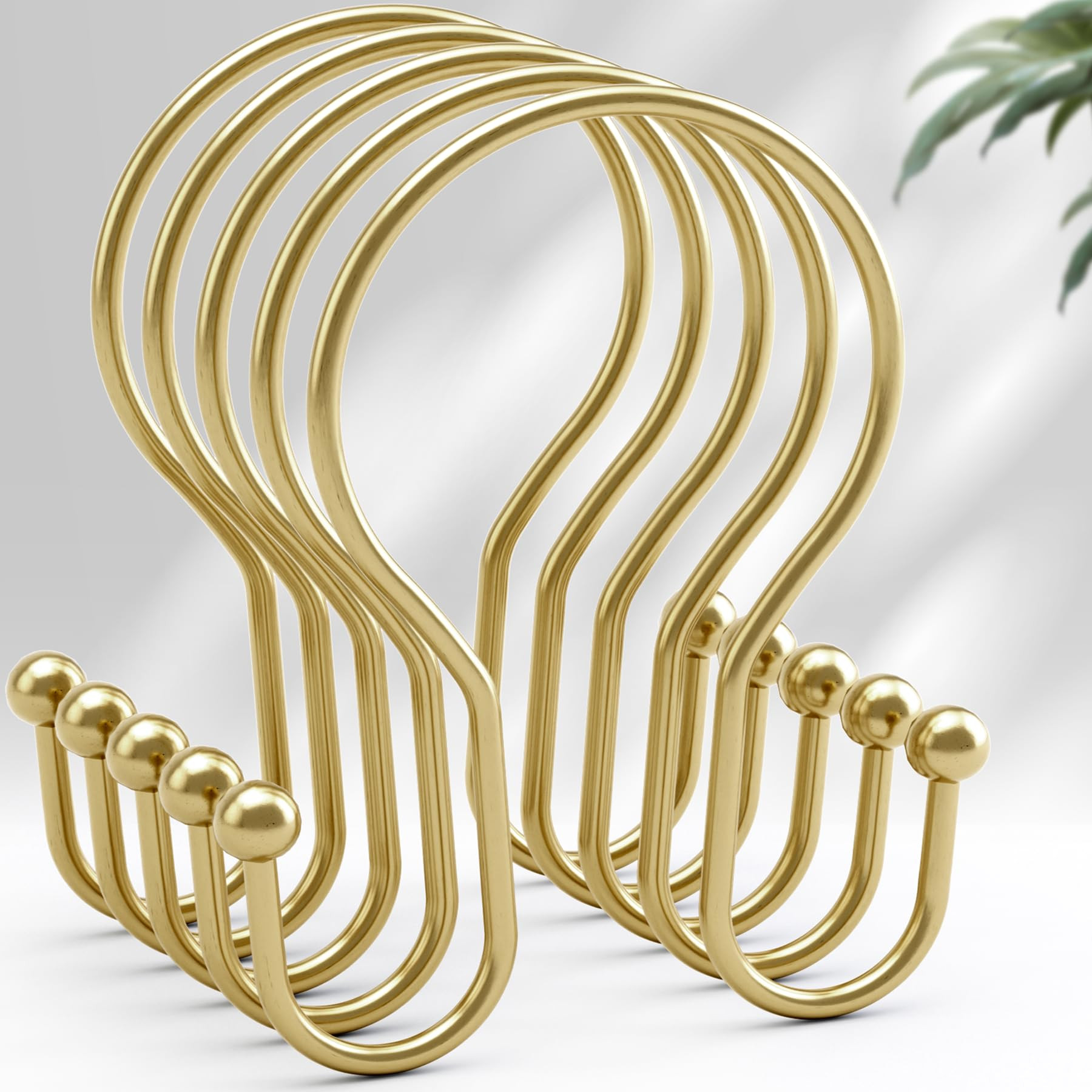 AmazerBath Shower Curtain Hooks Gold Shower Curtain Rings, Simple Double Hook Shower Curtain Hook... | Amazon (US)