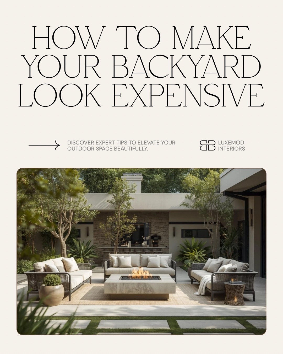 Your backyard doesn’t have to cost a fortune to look like it did 🤍✨

It’s all about the details—clean lines, intentional seating, layered textures, and creating a space that feels like an experience… not just a yard.

Think:
✨ Elevated furniture layouts
✨ Neutral tones with rich textures
✨ Statement pieces (hello fire feature 🔥)
✨ Lush greenery that softens everything

This is your sign to stop underestimating your outdoor space… it can be just as luxe as your interior 👏🏽

Save this for your next backyard upgrade + tell me what you’re adding first 👇🏽

#LuxeLiving #BackyardGoals #OutdoorDesign #ModernLuxe #HomeInspo #BackyardInspo #LuxuryLifestyle #OutdoorLiving #LuxeModInteriors #LiveOutYourBeauty

#LTKSeasonal #LTKHome