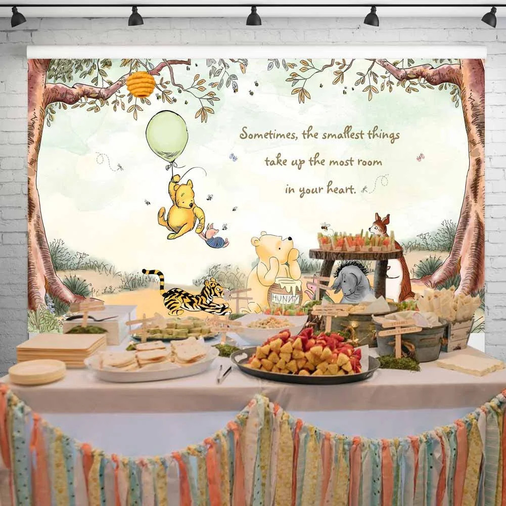 Vintage Pooh Bear Baby Shower Decorations Classic Winnie Neutral Backdrop with Green Balloon Newb... | Amazon (US)
