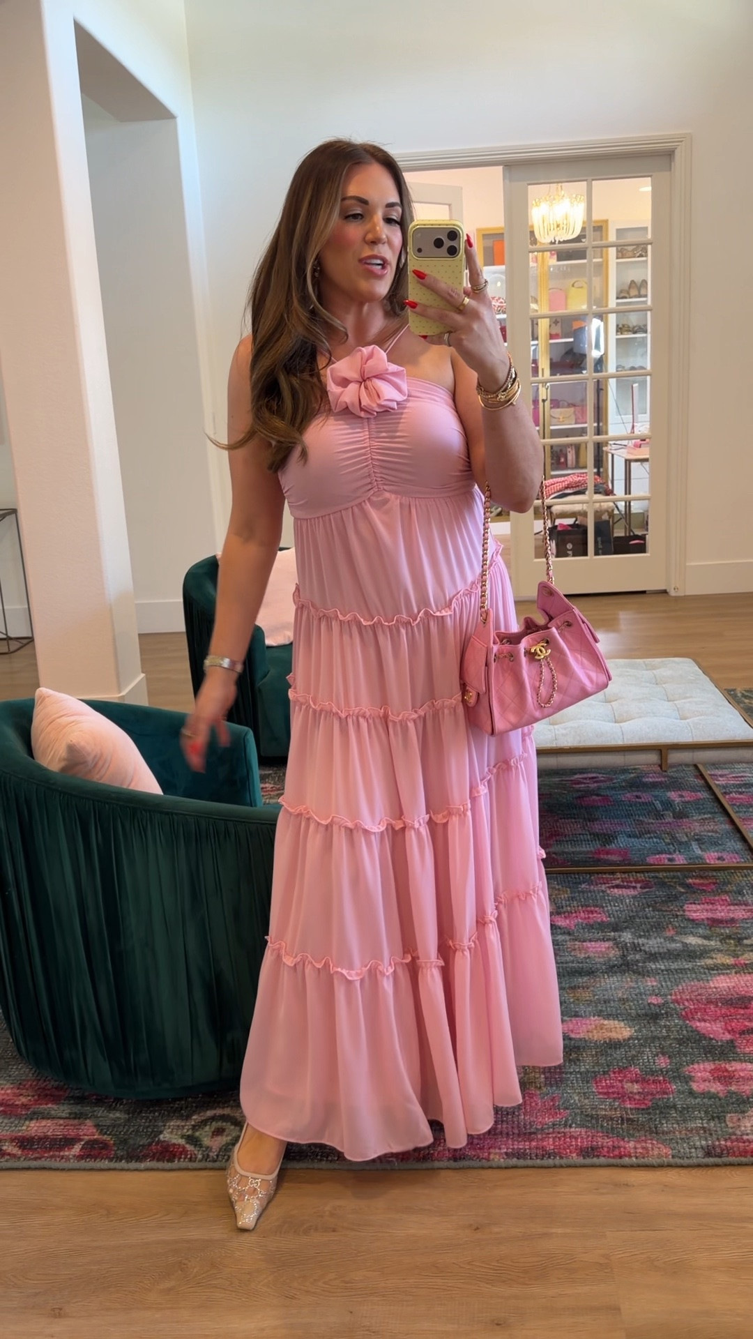 curvy midsize pink tiered maxi dress! wore this for my girlfriend’s baby shower. in the size medium! love the neckline + flower 🌸

#LTKSeasonal #LTKMidsize