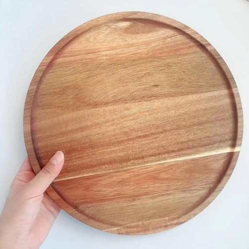 Round Wooden Plates,Small Acacia Wood Round Tray, Wooden Decorative Coffee Table Tray Centerpiece Candle Holder (1, 9.8”) | Amazon (US)