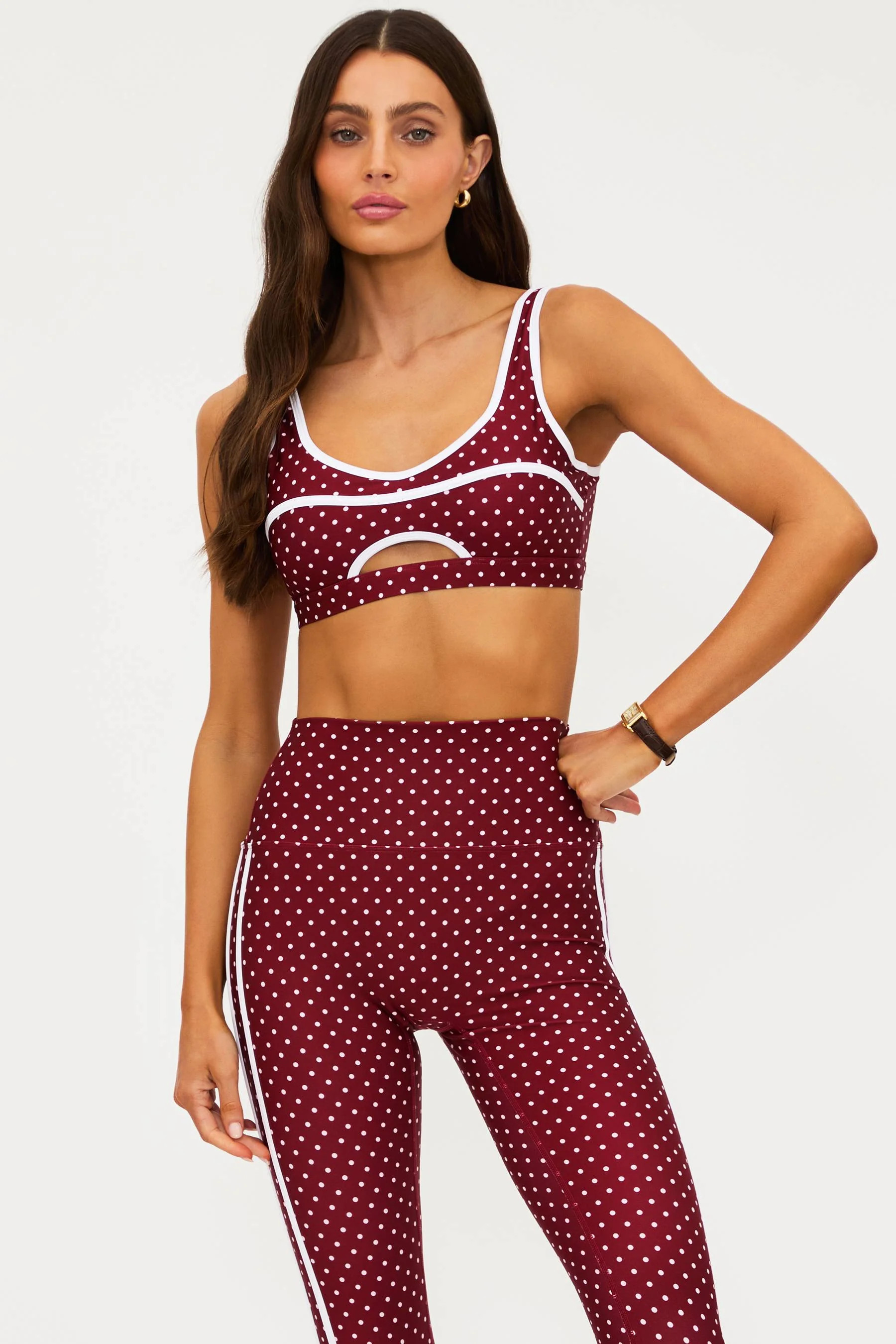 Moxie Top Crimson Dot | Maroon Polka Dot Sports Bra | Beach Riot | Beach Riot