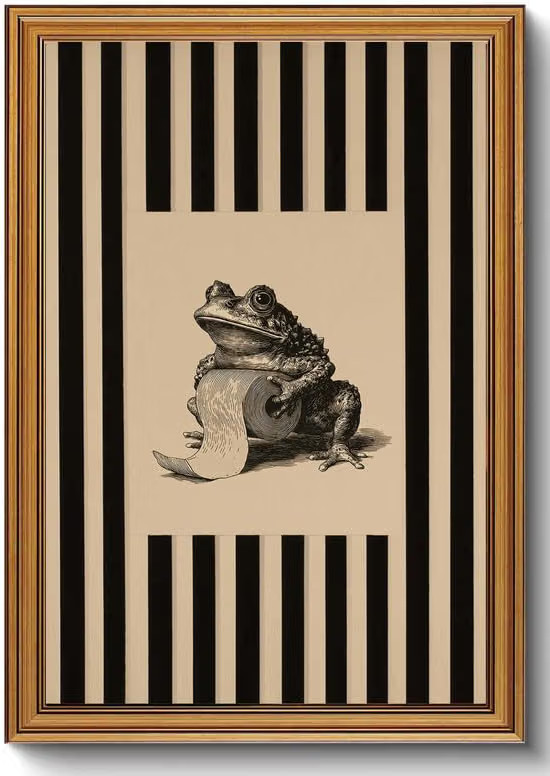 Funny Bathroom Gold Framed Wall Art Vintage Whimsical Frog Wall Decor Art | Amazon (US)