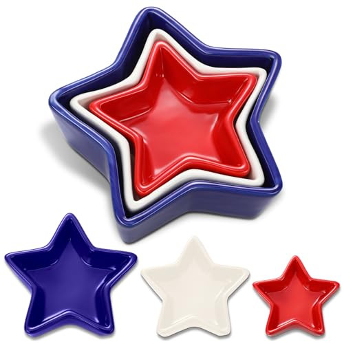 Amazon.com: Yungyan 3 Pcs 4th of July Serving Bowls Red White Blue Patriotic Star Shaped Ceramic ... | Amazon (US)